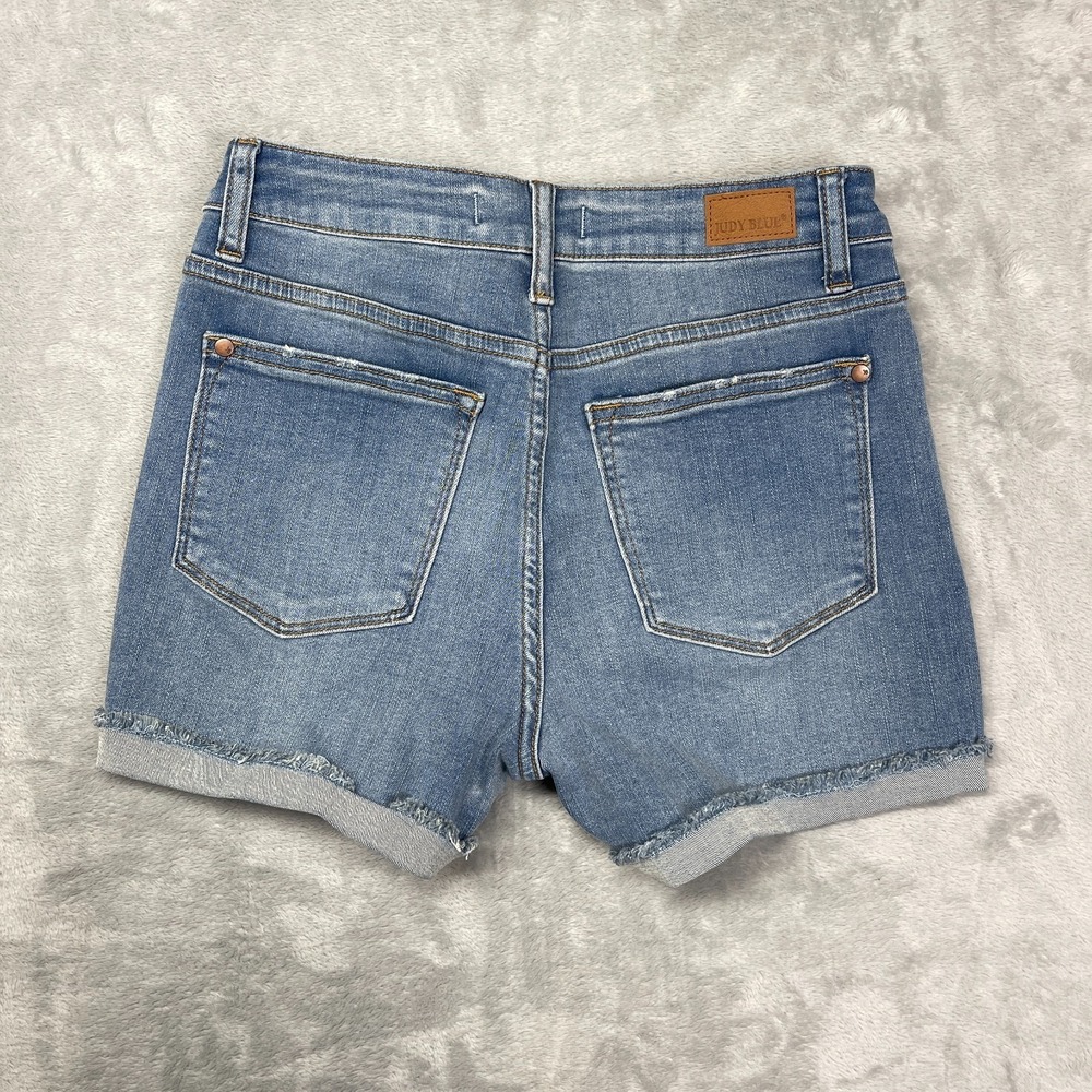 Judy Blue Shorts Womens Small Blue Denim Medium Wash Cuffed Hem Stretch Outdoor - Picture 2 of 6